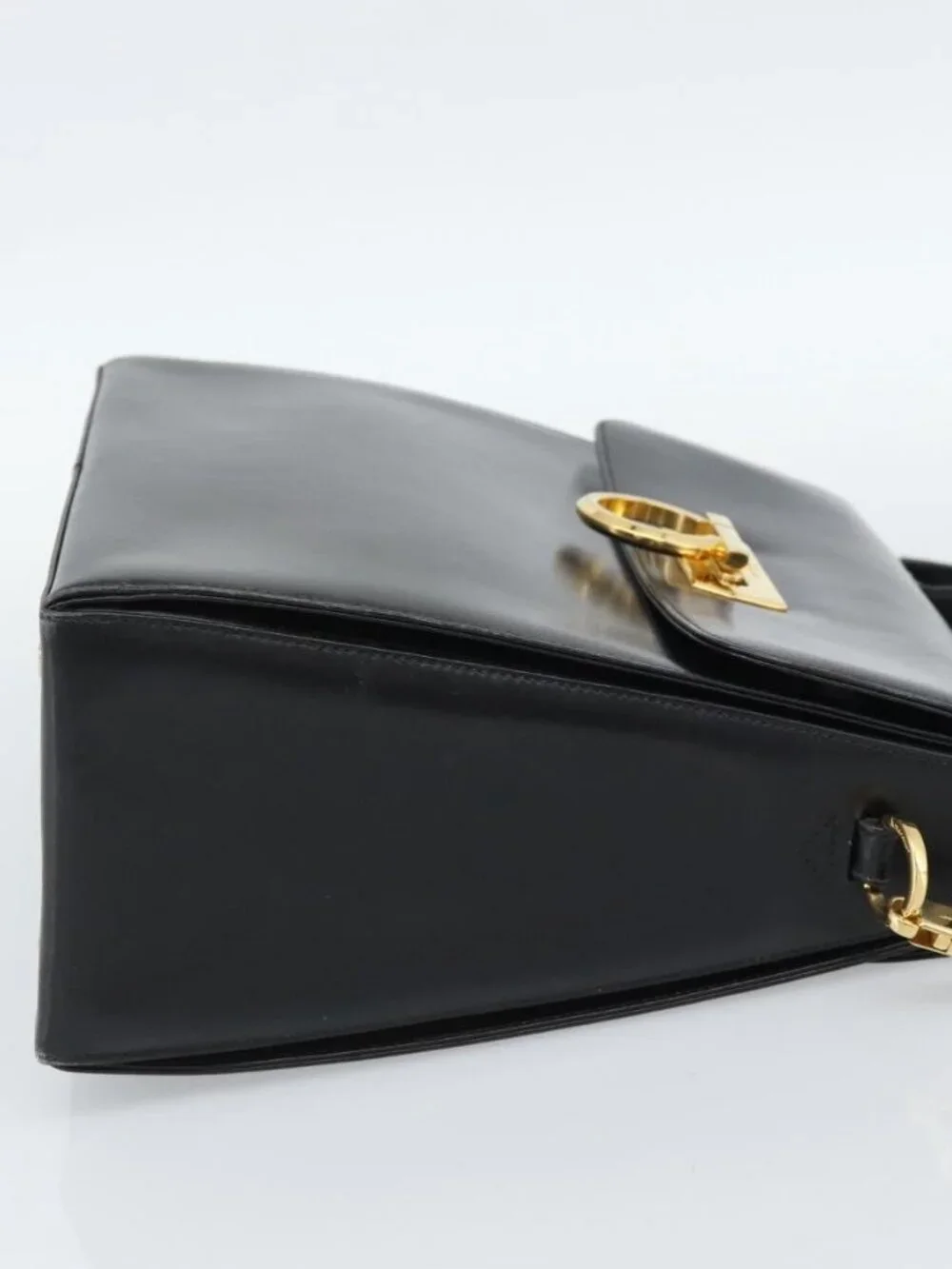 Salvatore Ferragamo Gancini Hand Bag Leather 2way Black Gold Auth 186374